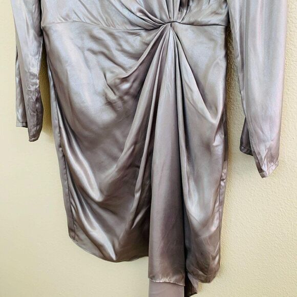 Bardot Shimmer Draped Mini Dress Size 8 Medium in Silver  39696DB - Picture 5 of 11